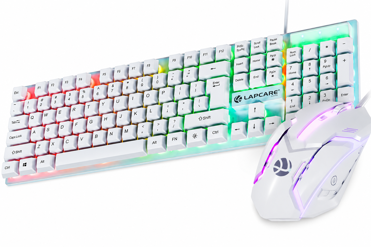 Lapcare Rapido RGB Gaming Keyboard & Mouse Combo | 104 Keys | 1600 DPI | USB Wired | White colpur